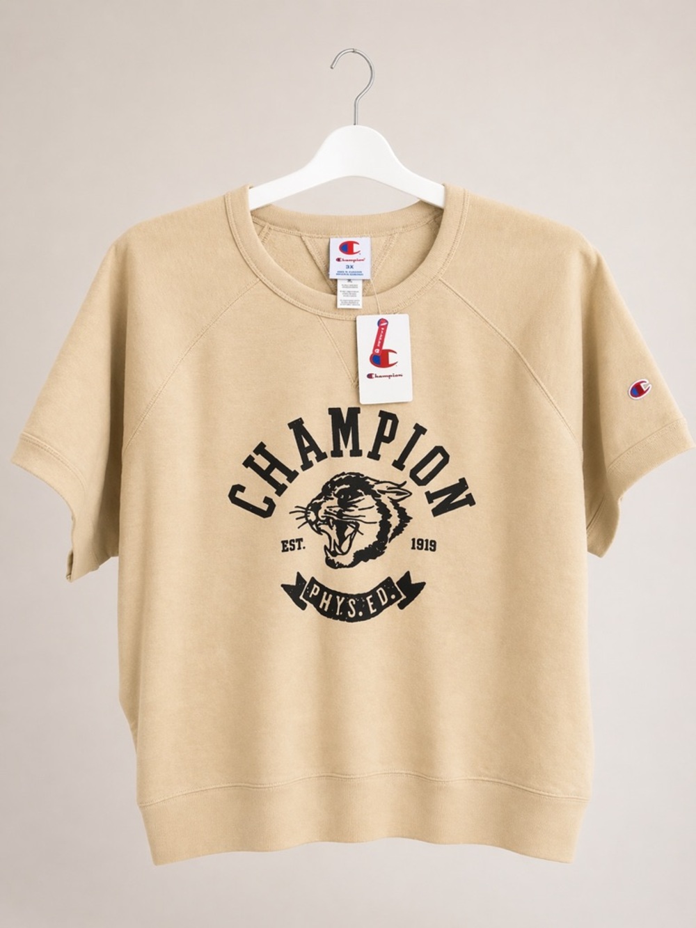 Champion Tan Crewneck Sweatshirt with Black Graphic